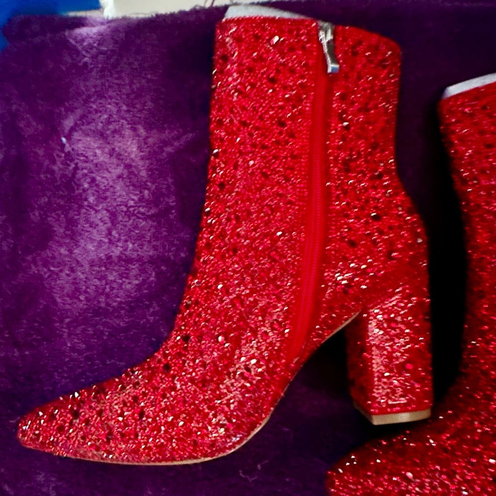 Elegant Red Glitter Ankle Boots